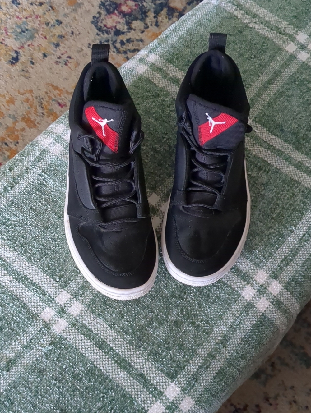 Nike Boy's Black Jordan Sneakers with Red Tongue Logo and White Sole